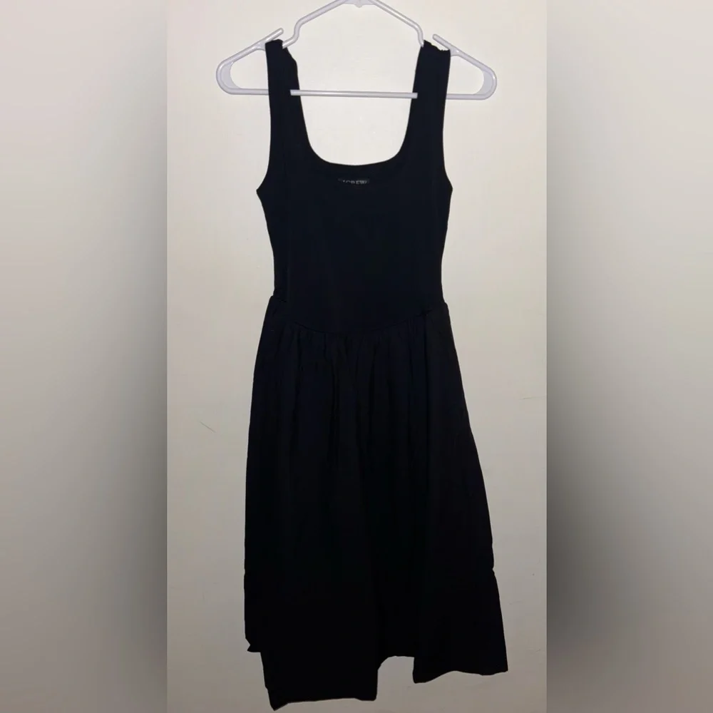 NWT J.Crew Petite Drop Waist Mixy Dress Black Size PXS Midi Dress Preppy Casual